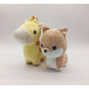 Lot of 2 Bellzi Plush Yellow Giraffi Shiba Inu Dog Stuffed Animal Set